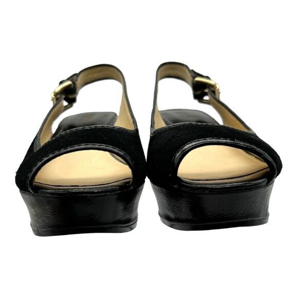 Michael Kors Platform Sandals Womens 10 Black Leather Open Toe Chic Elevated EUC - Picture 4 of 16